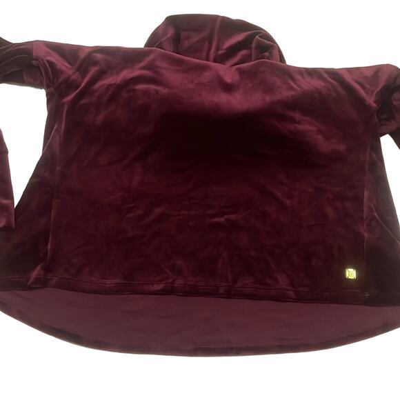 Anne Klein Velour Shirt Cowl Turtleneck Burgundy Wine Womens Medium Hi Low Waist - Picture 2 of 9